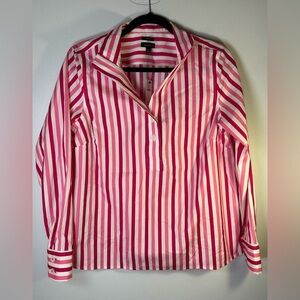 NWT Talbots Red/Pink and White Striped “No Iron” Blouse